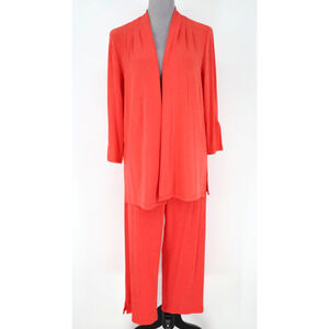Chicos Travelers Pant Suit 1 Womens Medium Orange Slinky Stretch Knit 2 Piece